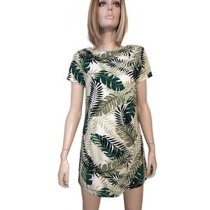 𝅺lulus Lulu's Shift Dress Tunic Fern Plant Foliage Inspired Print Short Sleeve